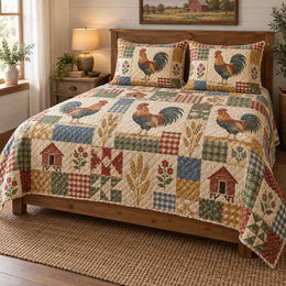 Farmhouse Patchwork Rooster Quilt Set