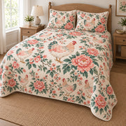 Peony Chinoiserie Hen Quilt Set, angled Hen bedroom view