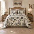 Black Bear Country Toile Quilt Set, Pine Forest