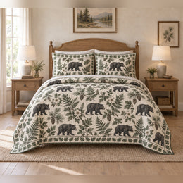 Black Bear Botanical Country Toile Quilt Set