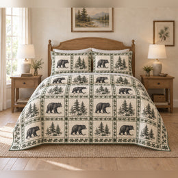 Black Bear Country Toile Panel Quilt Set