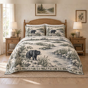 Black Bear River Bend Country Toile Quilt Set with matching shams, complete front view