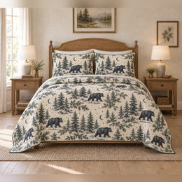 Black Bear Moonlit Woodland Toile Quilt Set