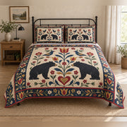 Fraktur Bloom Black Bear Folk Garden Quilt Set, front bedroom view