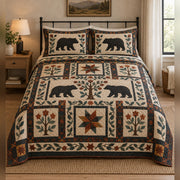 Appalachian Garden Blocks Black Bear Quilt Set, front bedroom view