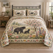 Cottage Wildflower Black Bear Garden Quilt Set, front bedroom view