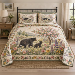 Cottage Wildflower Black Bear Garden Quilt Set