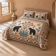 Desert Folk Garden Black Bear Quilt Set, angled bedroom view