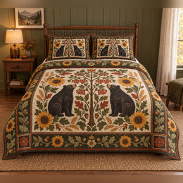 Harvest Sunflower Black Bear Folk Garden Quilt Set