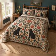 Crewel Garden Black Bear Sampler Quilt Set, angled bedroom view