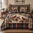Cardinal Pine Plaid Christmas Quilt Set