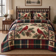 Cardinal Pine Plaid Christmas Quilt Set, front bedroom view