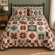 Heirloom Ornament Patchwork Christmas Quilt Set, front bedroom view