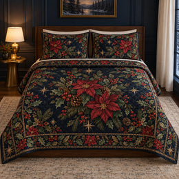 Midnight Botanical Christmas Quilt Set