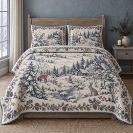 Winter Woodland Toile Christmas Quilt Set