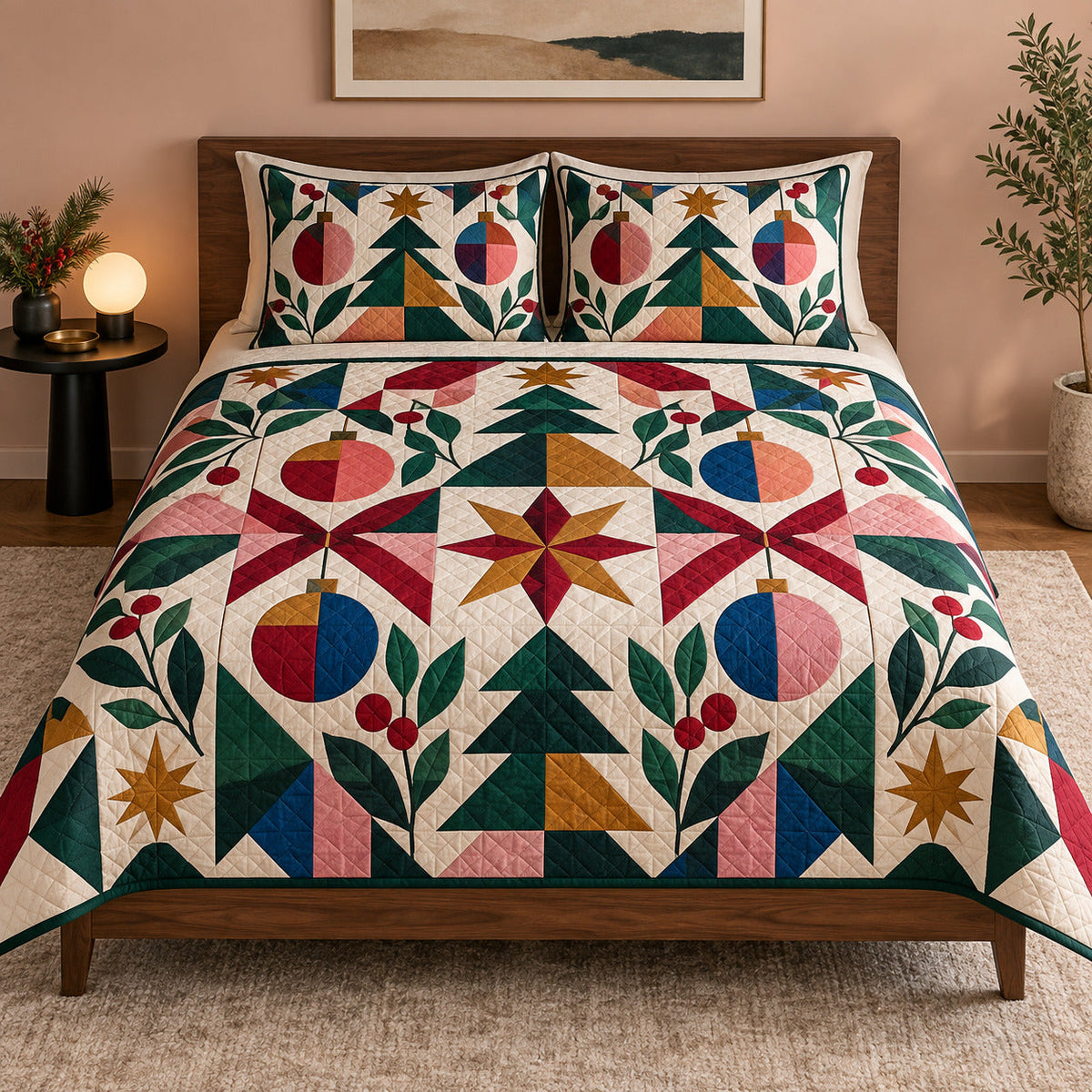 Modern Mosaic Christmas Quilt Set, front bedroom view