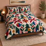 Modern Mosaic Christmas Quilt Set, angled bedroom view