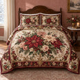 Victorian Poinsettia Garden Christmas Quilt Set
