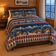 Alpine Chalet Christmas Quilt Set, angled bedroom view