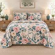 Floral Stethoscope Garden Nurse Quilt Set, front bedroom view