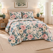 Floral Stethoscope Garden Nurse Quilt Set, angled bedroom view