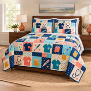Scrub Pocket Patchwork Nurse Quilt Set, angled bedroom view