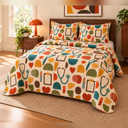 Retro Care Tools Nurse Quilt Set, angled bedroom view