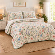 Cottage Care Botanical Nurse Quilt Set, angled bedroom view