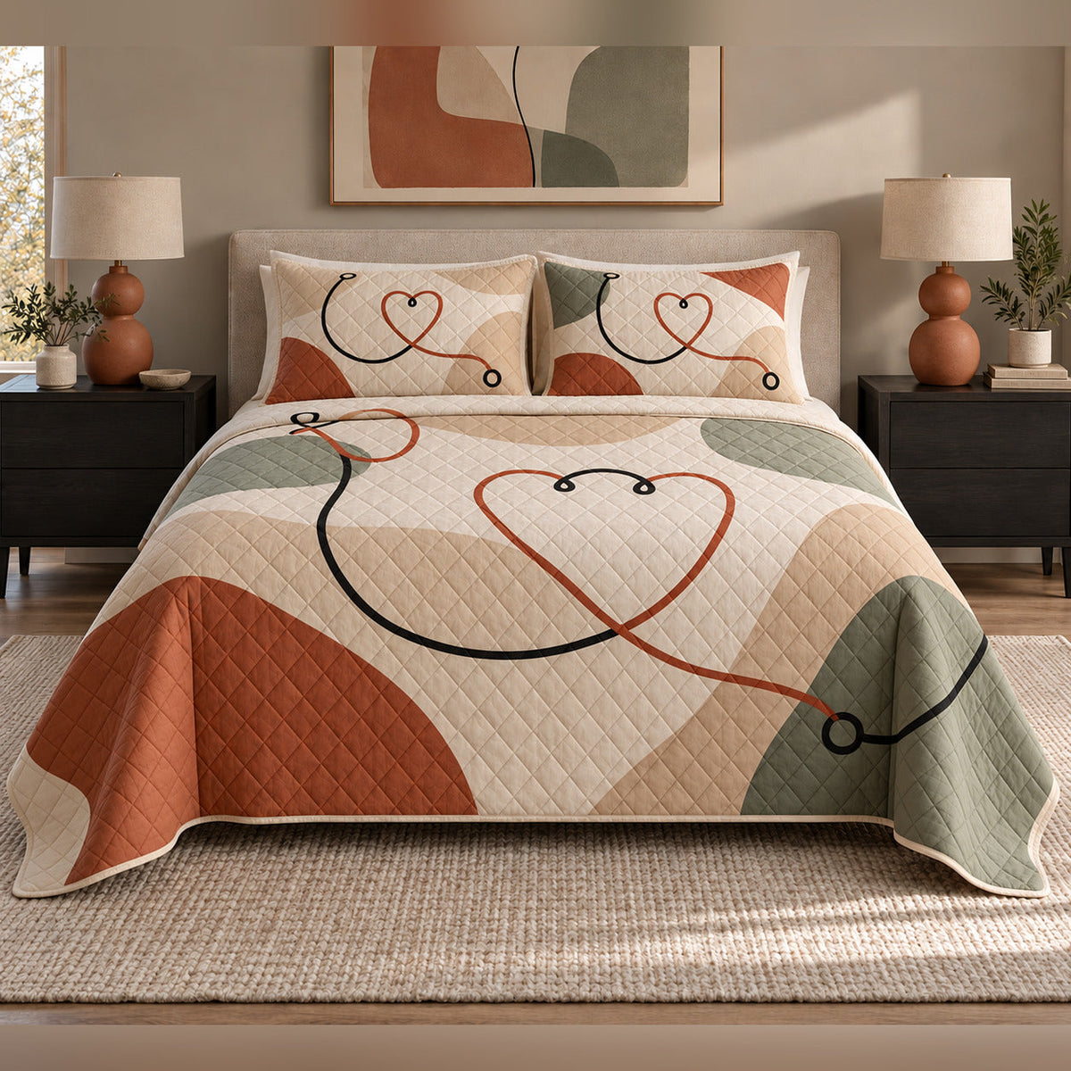 Modern Linework Nurse Quilt Set, front bedroom view