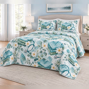 Calm Care Watercolor Nurse Quilt Set, angled bedroom view