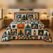 Retro Camp Icon Patchwork Quilt Set, front bedroom view