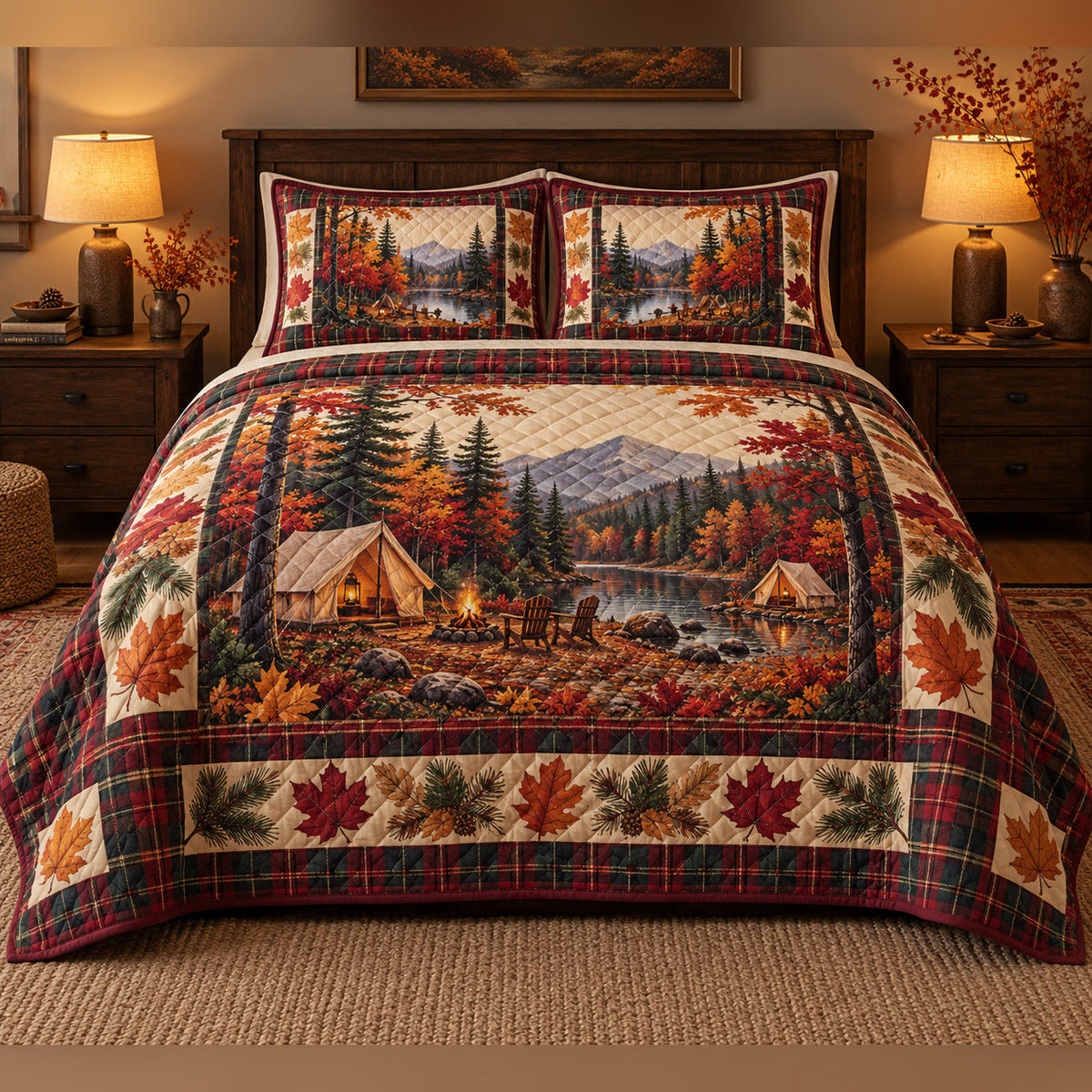 Autumn Forest Campsite Quilt Set, front bedroom view