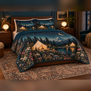Botanical Glamping Night Quilt Set, angled bedroom view
