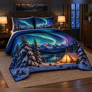 Aurora Winter Tent Quilt Set, angled bedroom view