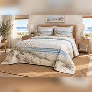 Dune Grass Shoreline Coastal Quilt Set, angled coastal bedroom view