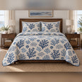Indigo Coral Block Print Coastal Quilt Set