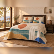 Mediterranean Horizon Coastal Quilt Set, angled coastal bedroom view