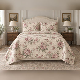 Dusty Rose Garden French Country Quilt Set