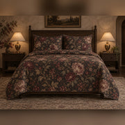 Burgundy Night Garden French Country Quilt Set, front French country bedroom view