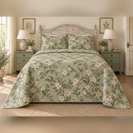 Sage Songbird Garden French Country Quilt Set