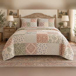 Heirloom Print Patchwork French Country Quilt Set