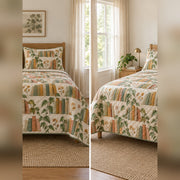 Sunlit Botanical Bookshelf Quilt Set, front book collecting bedroom view