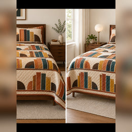 Terracotta Modernist Book Stack Quilt Set