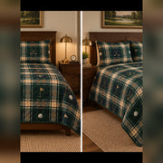 Heritage Fairway Tartan Golf Quilt Set, front golf bedroom view