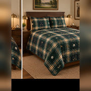 Heritage Fairway Tartan Golf Quilt Set, angled golf bedroom view