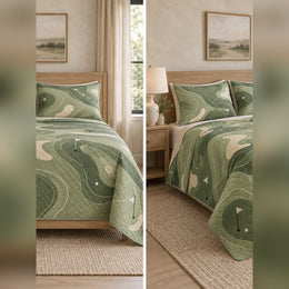 Sage Topographic Fairways Golf Quilt Set