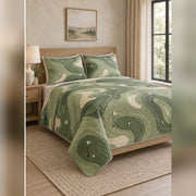 Sage Topographic Fairways Golf Quilt Set, angled golf bedroom view