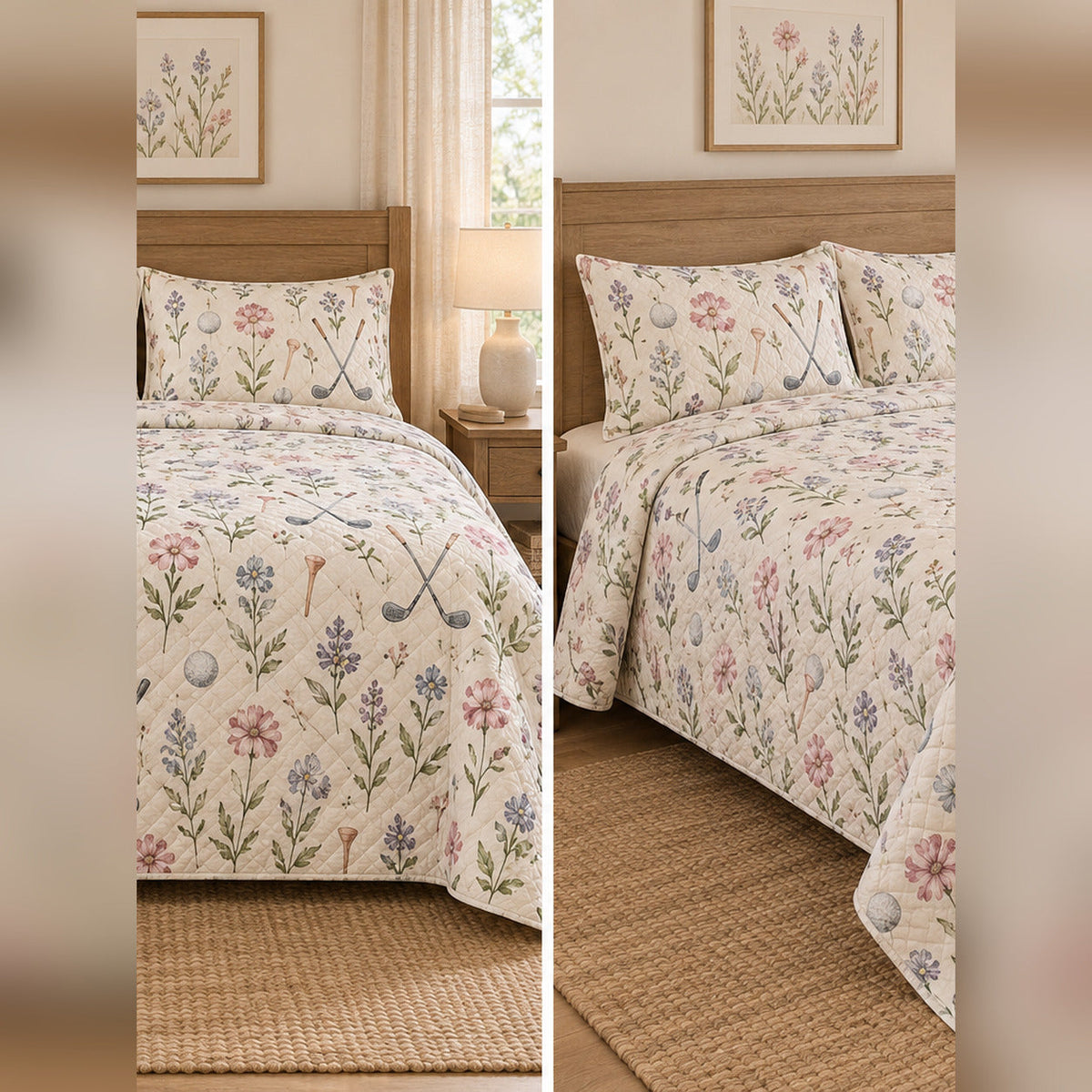 Wildflower Golf Garden Quilt Set, front golf bedroom view