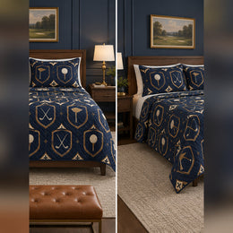 Navy Golf Crest Quilt Set