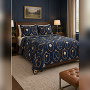 Navy Golf Crest Quilt Set, angled golf bedroom view